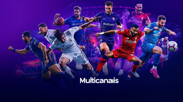 Tela inicial do site Multicanais exibindo opções de futebol ao vivo online grátis.